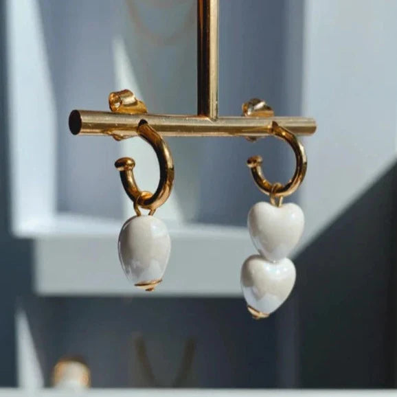 Glazed Porcelain Hearts Earrings
