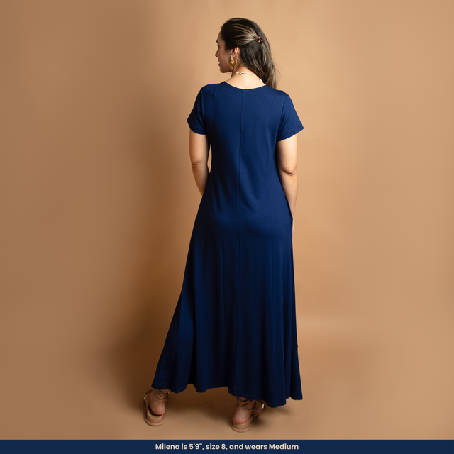 Gaby - Short Sleeve Maxi Dress with Side Pockets