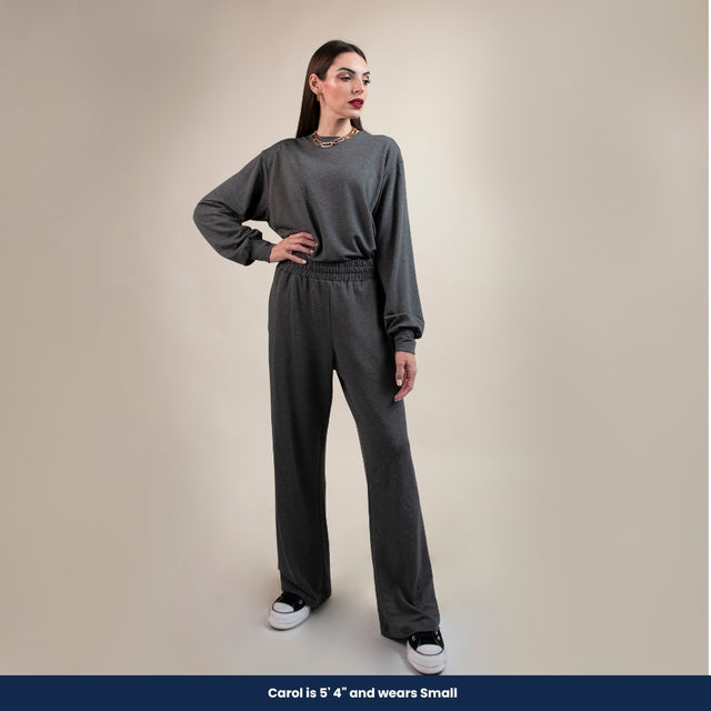 Jackeline - Long-sleeve top and Flared pants (Two-piece set)