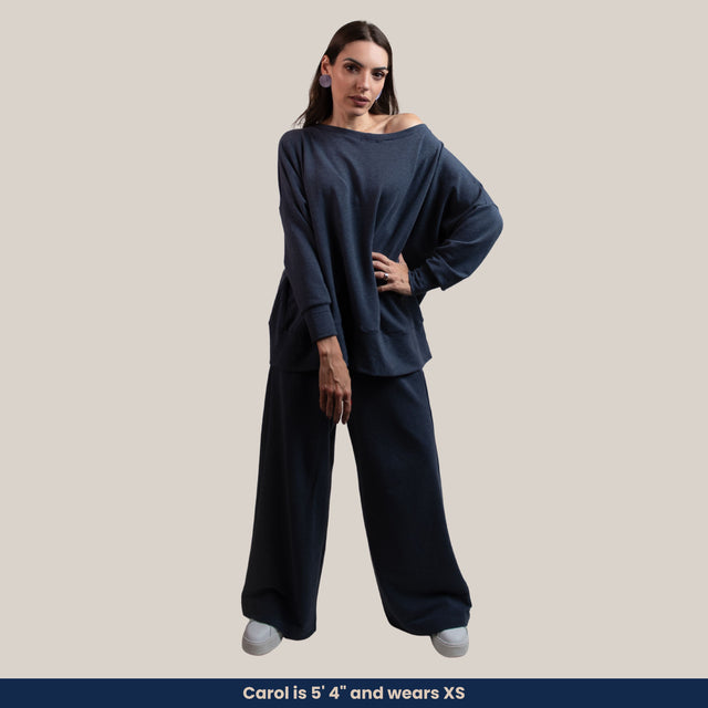 Maya - Soft Bamboo Fleece Oversized Top and Wide-Leg Pants Set (2-Piece Set)