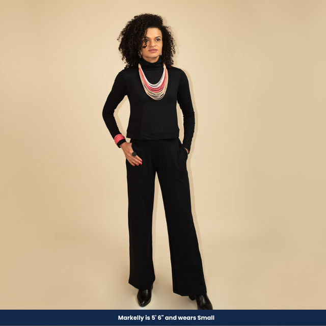 Viviane - Long-sleeve Turtleneck Top and Wide-leg Pants (Two-piece set)